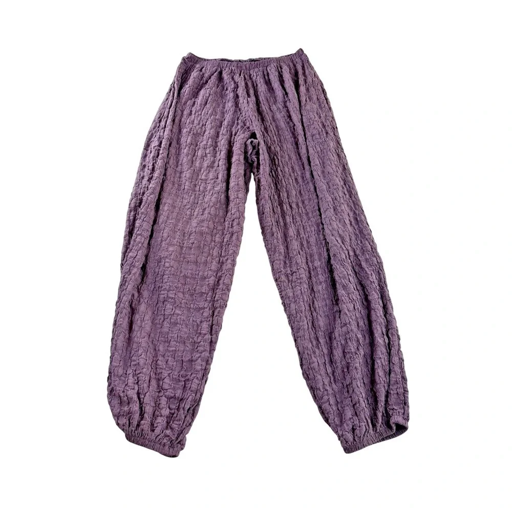 NWOT Zara High-Waisted Balloon Style Joggers Eggplant Textured Bohemian Large - Picture 3 of 10